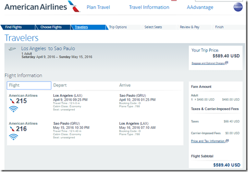 LAX-GRU AA $589 Apr9-May15