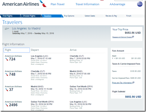 LAX-MAD $652 AA May7-15