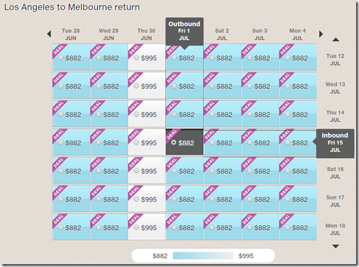 LAX-MEL NZ $882 July calendar