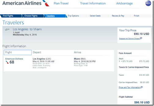 LAX-MIA $90 AA May4