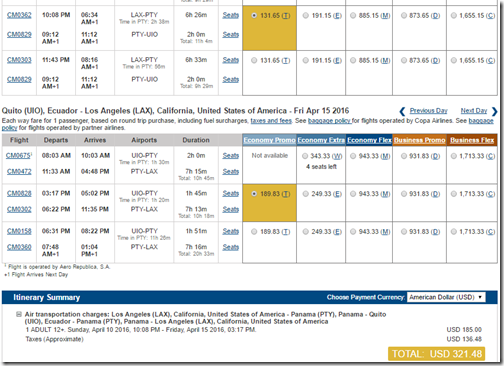 LAX-UIO Copa $322 Apr 10-15