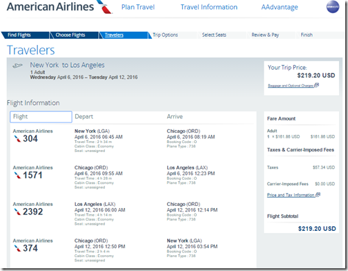 LGA-LAX $219 AA Apr6-Apr12