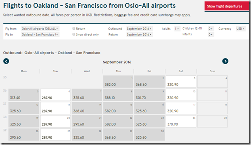 OSL-OAK Norwegian $288 Sep16