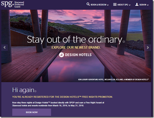 SPG Design Hotels promo