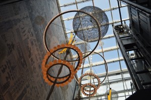 a ceiling with many round lights