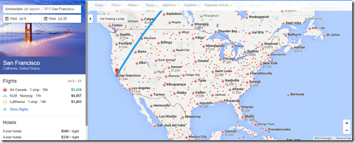 Google Flights AMS-USA BIZ $1250