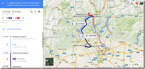 Google Maps MXP to Ramada Locarno