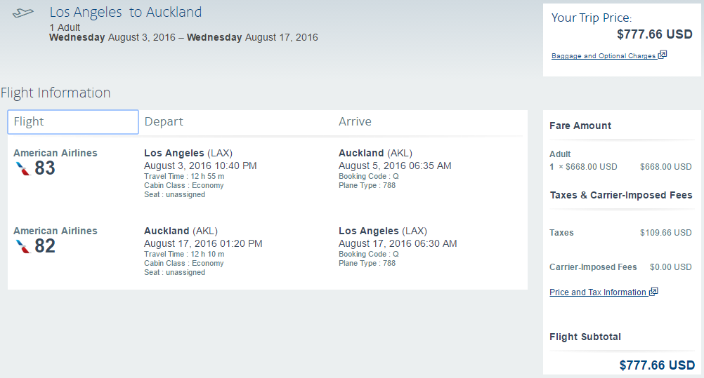 AA $778 LAX or $792 SFO New Zealand via LAX Auckland nonstop – Loyalty ...