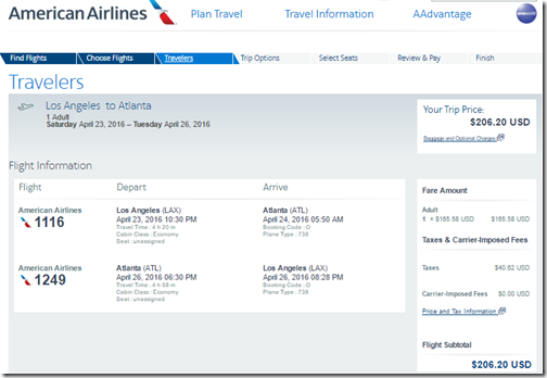 LAX-ATL $207 AA Apr23-26