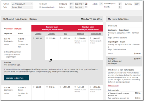 LAX-BGO Norwegian Sep 19 $274