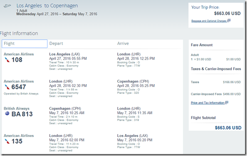 LAX-CPH AA $663 Apr27-May7