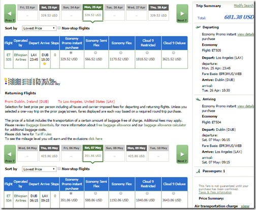 LAX-DUB $681 Apr25-May 7 Ethiopian