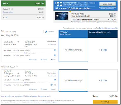 MIA-LAX $183.20 May 4-10 UA