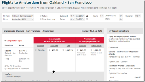 OAK-AMS $305 Sep 19 Norwegian