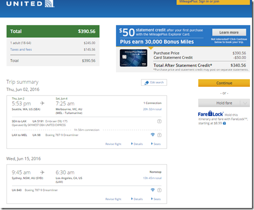 SEA-MEL-SYD-LAX $391 UA Jun 2-15