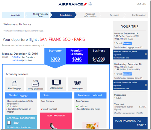 SFO-CDG AF $738 Dec 19-28