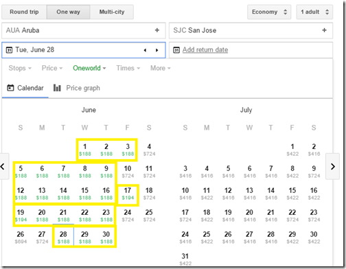 AUA-SJC Google calendar June16