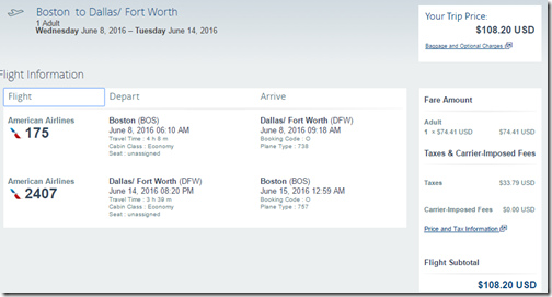 BOS-DFW $108 AA June 8-14