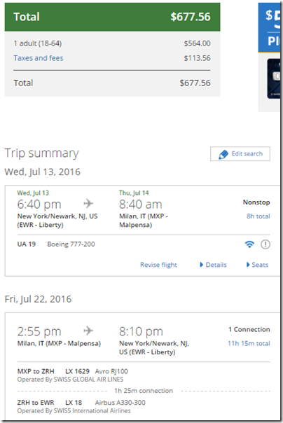 EWR-MXP $678 United Jul13-22