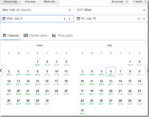 Google Flights JFK-MXP DL July16