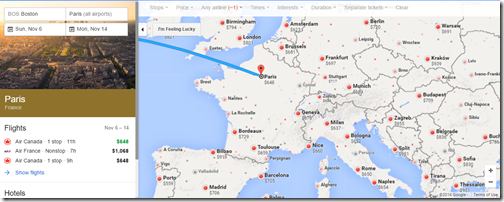 Google Flights map BOS-Europe Nov 6-14 UA-DL