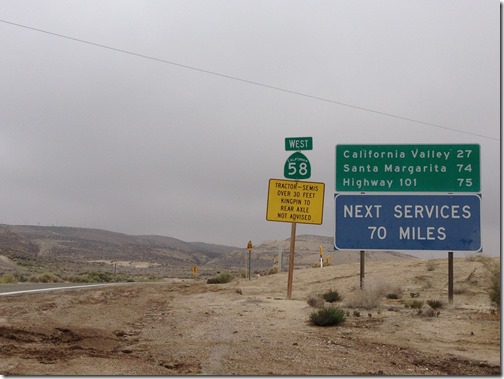 Hwy 58 McKittrick mile sign