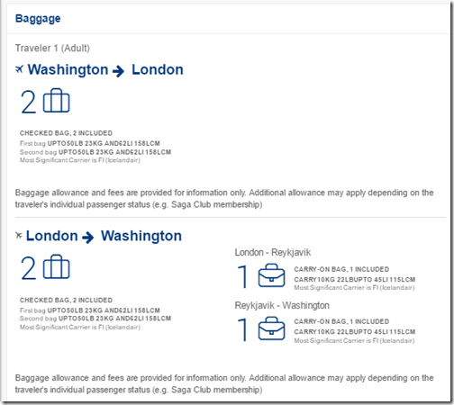 Icelandair bag allowance