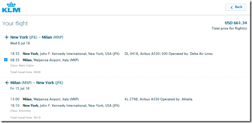 JFK-MXP $661 KLM July 6-15