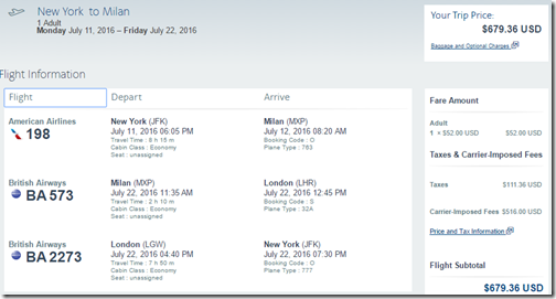 JFK-MXP $679 AA Jul11-22