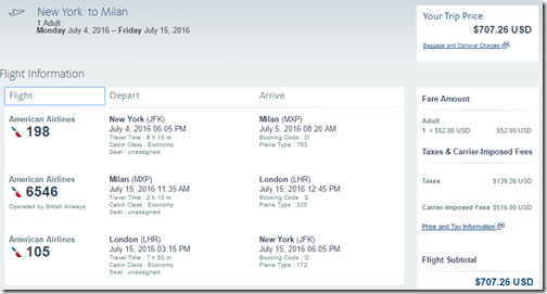 JFK-MXP $707 AA Jul4-15