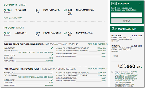 JFK-MXP Alitalia $661 Jul11-22