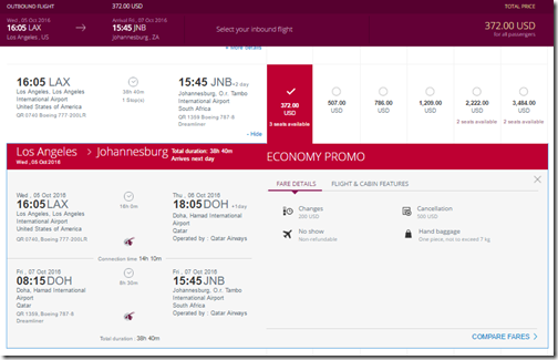 LAX-JNB Qatar-1 $803 Oct 5-19