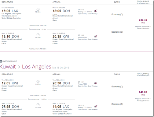 LAX-KWI $677 Qatar Oct9-18