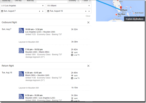 LAX-MIA $214 Google Flights Aug7-16