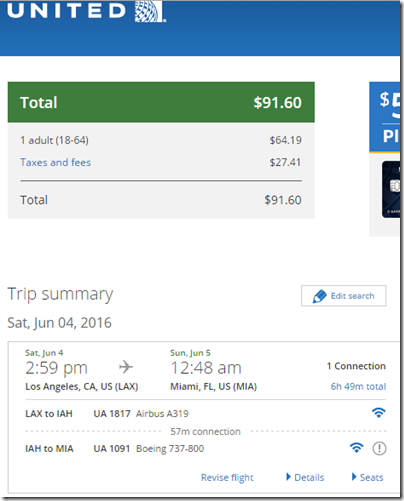 LAX-MIA $92ow UA Jun4