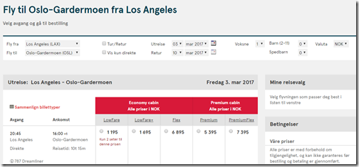 LAX-OSL 1195NOK Mar 3 Norw