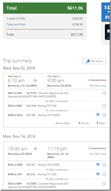 MRY-BCN $612 UA Nov2-14