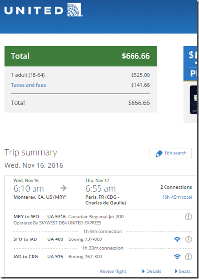 MRY-CDG $666 Nov16-30 UA