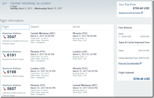 MRY-LHR $710 AA Mar 5-17-2017