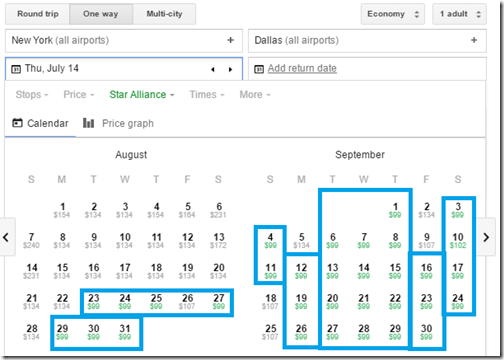 NYC-DFW UA Google Calendar Aug-Sep