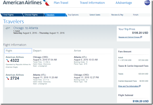 ORD-ATL $106 AA Aug6-11