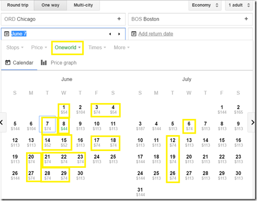ORD-BOS AA GoogleFlights calendar Jun-Jul16 $44