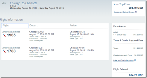 ORD-CLT AA $95 Aug17-20