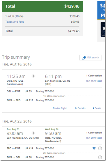 OSL-SFO $430 UA Aug16-23