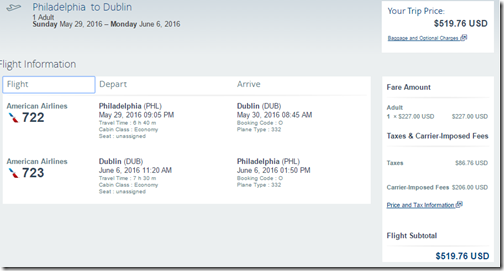 PHL-DUB AA $520 May29-Jun6