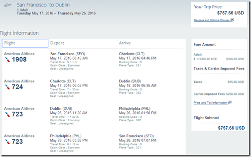 SFO-DUB AA $758 May 17-26