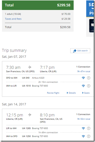 SFO-LIR UA $300 Jan 7-14