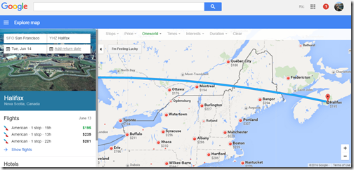 SFO-YHZ Google Flights Canada Map $195 June 14