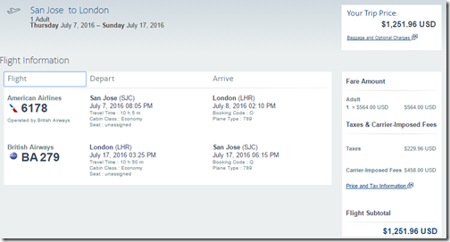 SJC-LHR AA $1252 Jul7-17