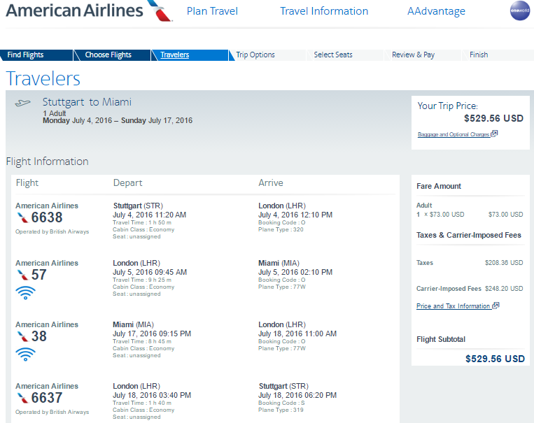 a screenshot of a flight schedule